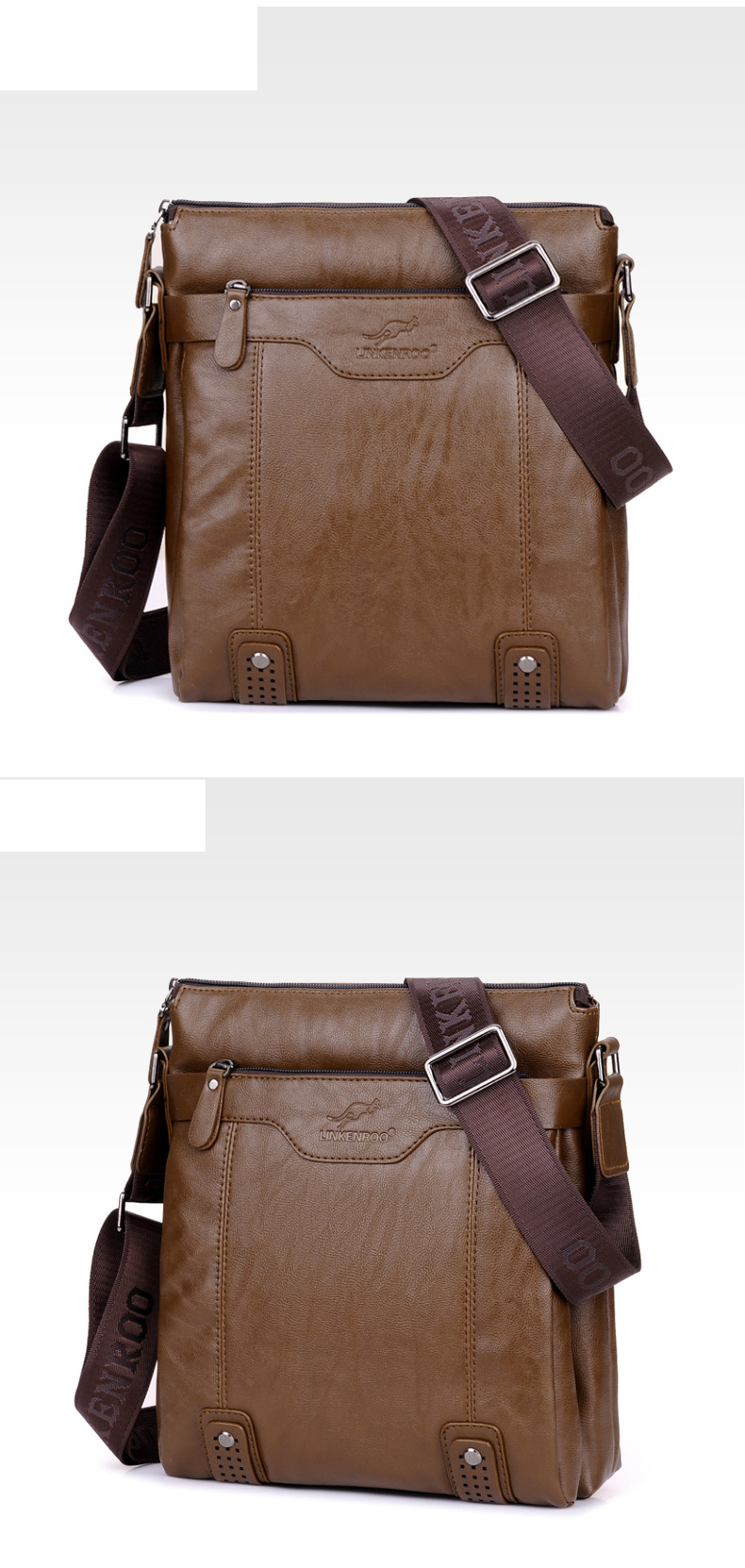 Taschenset für Herren: Einschultrige Herren-Ledertasche, umgehängte Business-Aktentasche, lässiger vertikaler Gezeitenrucksack._voghion.com