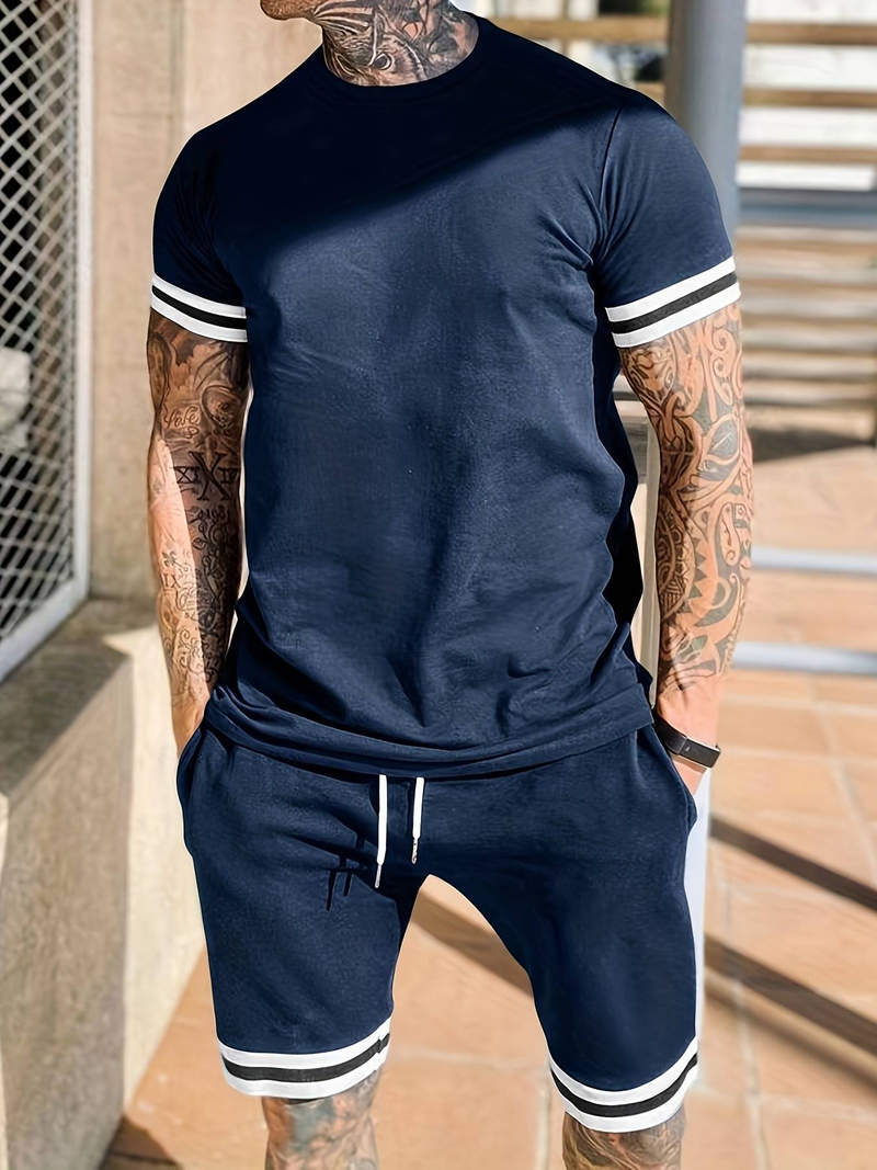Ensemble deux pièces pour homme, t-shirt à manches courtes et col rond, style sportif et décontracté_voghion.com