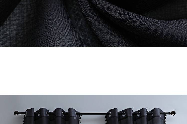 Cortina de voile – Painel de janela transparente moderno para sala de estar, quarto e escritório (preto/branco/cinza, vários tamanhos, topo de anel)_voghion.com