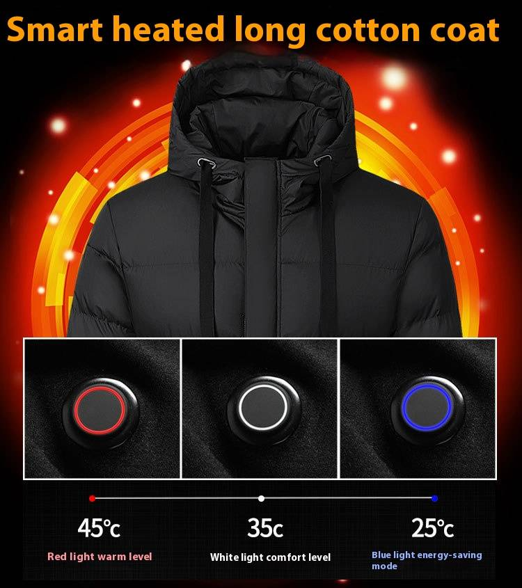 Cappotto invernale riscaldato tramite USB per uomo - Giacca lunga in piumino spesso con riscaldamento elettrico, caldo cappotto da sci per il freddo, elegante e confortevole_voghion.com