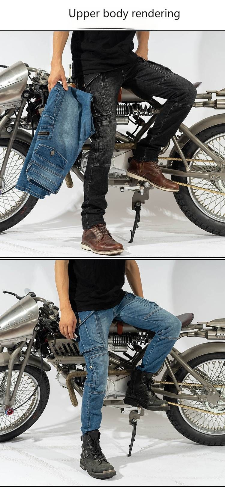 Jeans da motociclista da uomo - Pantaloni in denim elasticizzato con protezione per le ginocchia e tasche multiple per uso casual e racing (blu, nero, dalla S alla XXXL)_voghion.com