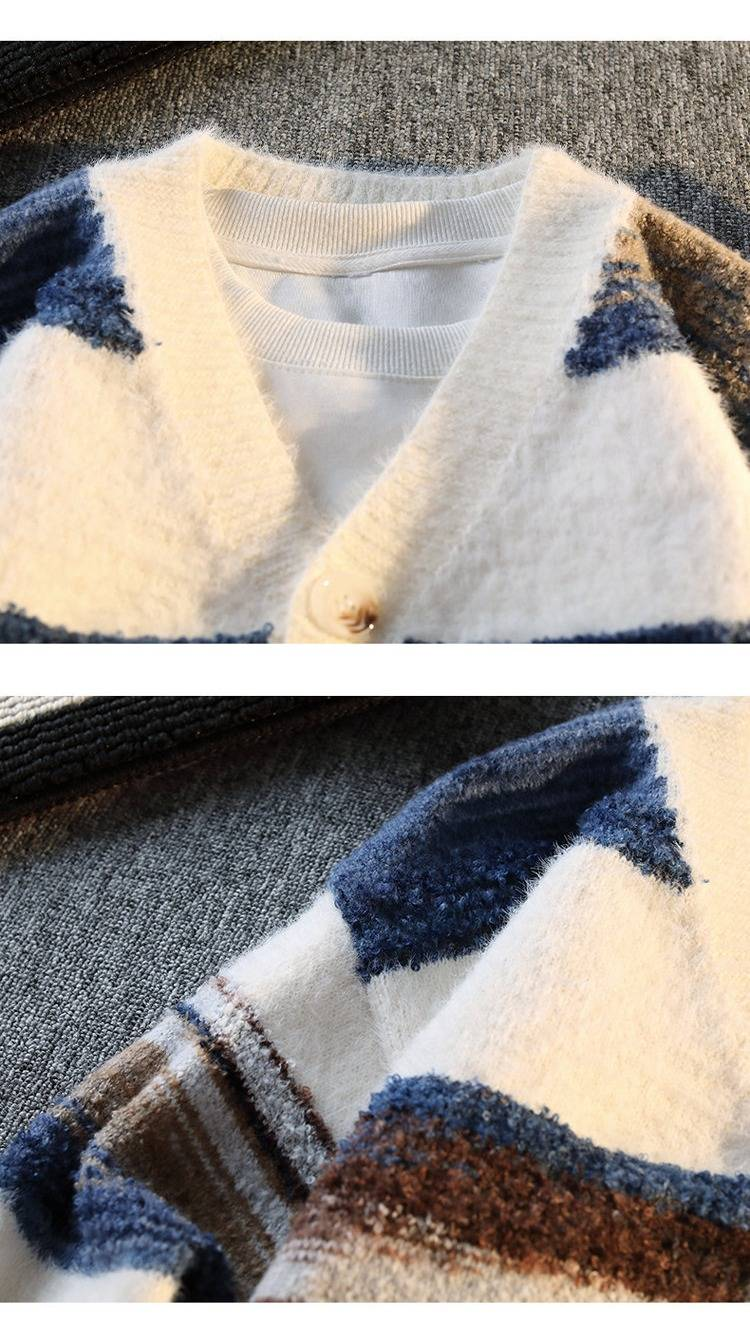 Men's Premium Knit Cardigan – Trendy V-Neck Open Front Sweater (M-4XL, Acrylic-Blend, Jacquard Pattern)_voghion.com
