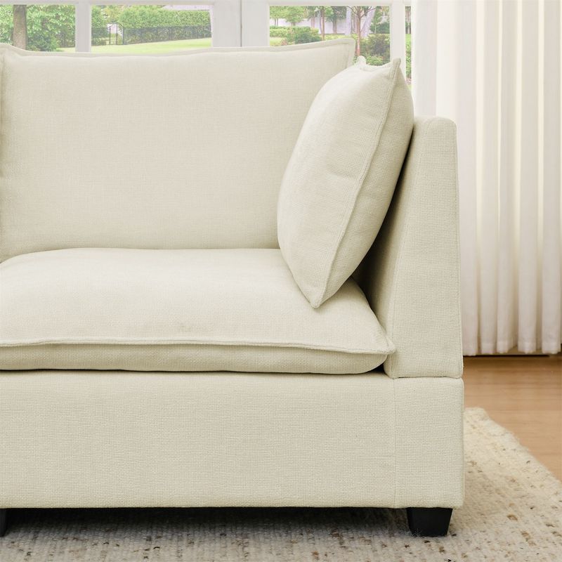 Convertible Sectional Sofa Couch With Ottoman, Cloud Couch 3 Seat L Shaped Sofa With Padded Armrests, Cloud Sofa For Living Room, Apartment And Office, Beige(Beige White)_voghion.com