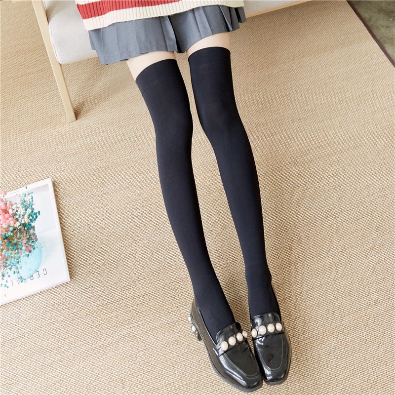 Solid Color Velvet Over-the-Knee JK Black And White Stockings Thin Sexy Slimming Versatile Long Thigh-High Socks B06_voghion.com