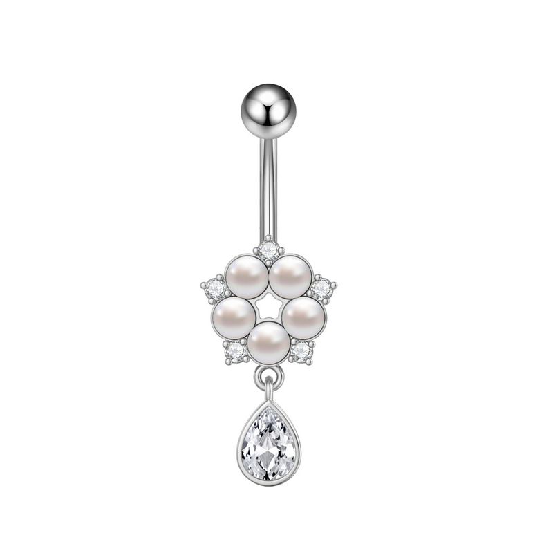 Piercing per ombelico da donna in acciaio inossidabile con zircone, catena a farfalla, occhio di cavallo, fiore a cinque foglie, fibbia per ombelico_voghion.com
