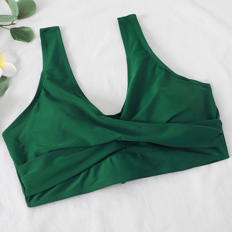 Costume da bagno da donna, bikini con spalline incrociate, tinta unita, a vita alta_voghion.com