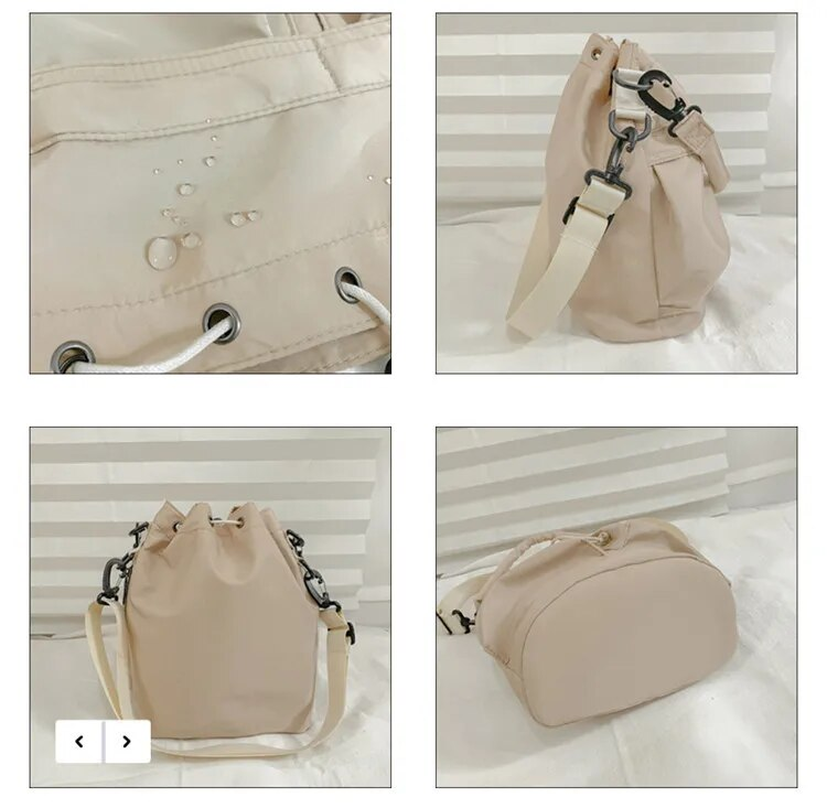 Individual one-shoulder strap satchel leisure rope drape bag large capacity portable nylon bucket bag_voghion.com