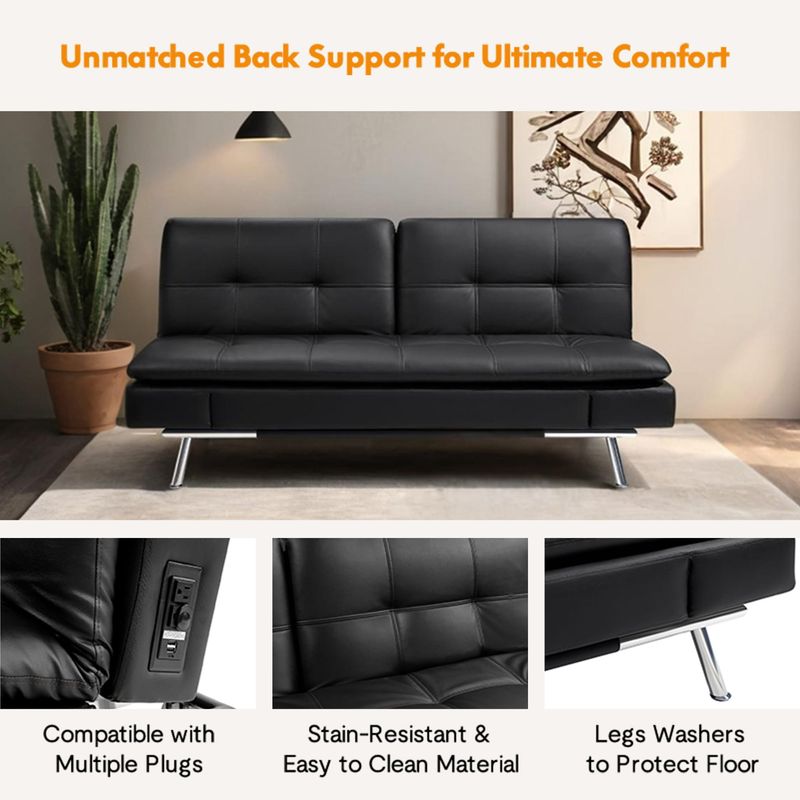 Folding Futon Sofa Bed For Living Room-Dark Brown_voghion.com