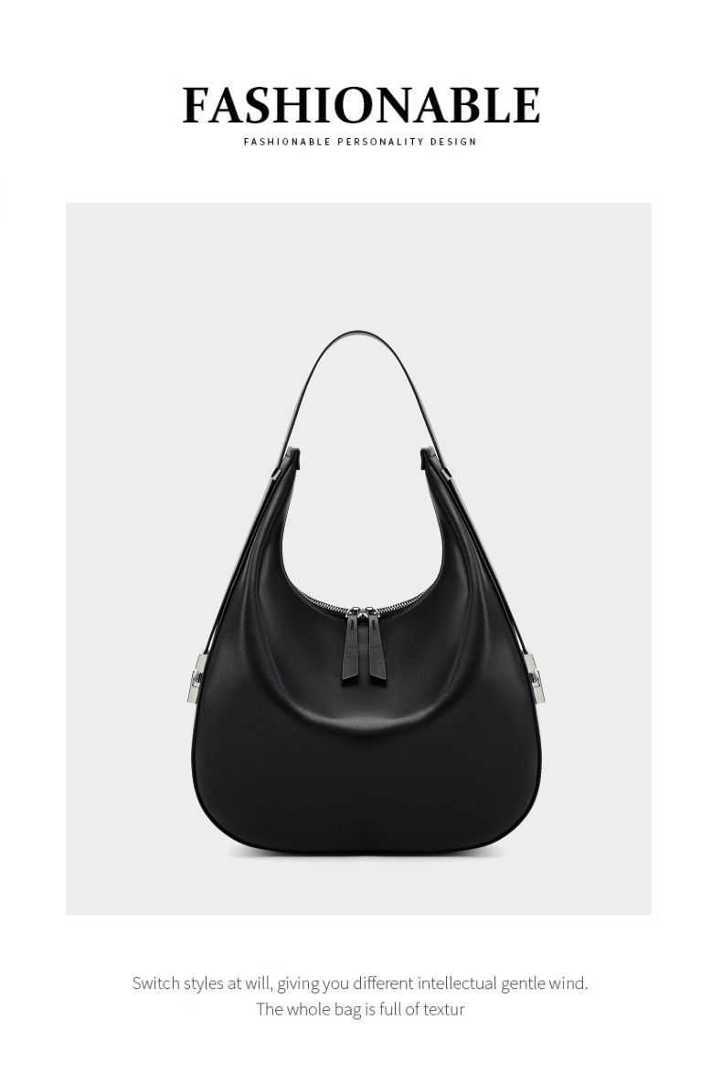 Borsa a tracolla da donna in vera pelle di vacchetta, modello a mezzaluna, con design primaverile ed estivo._voghion.com