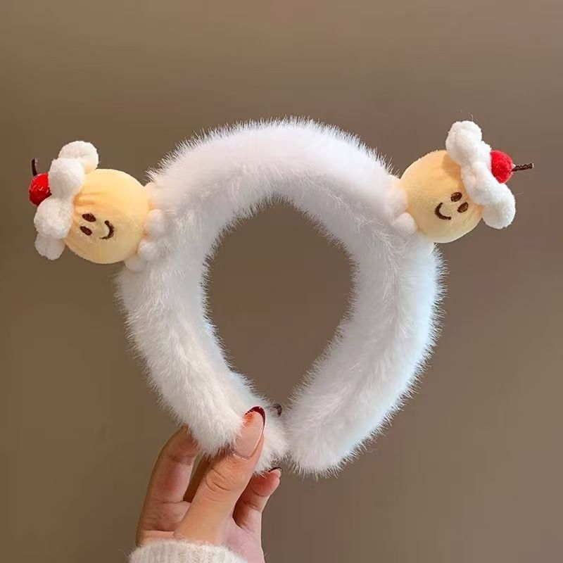 Torta di crema di ciliegie carina in peluche per donne cartone animato corona alta lavaggio viso trucco fermaglio accessorio per capelli fascia autunno inverno_voghion.com