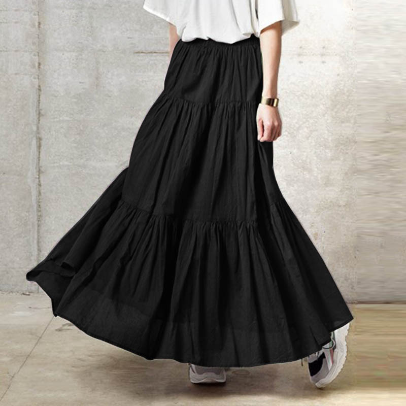 Women's ruffled casual skirt Plain skirt Vintage style pleated skirt_voghion.com