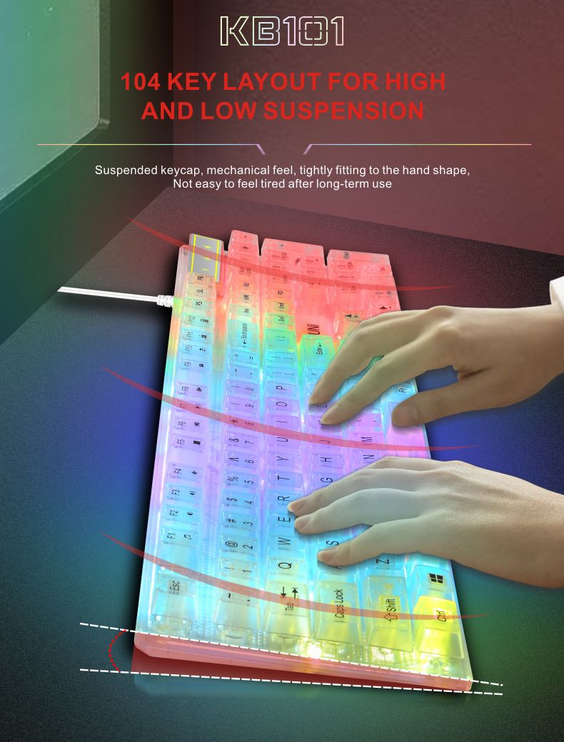 【Elegante e trasparente】 Tastiera cablata retroilluminata RGB - Sensazione meccanica, impermeabile e antipolvere, scorciatoie multimediali, personalizza i tuoi effetti luce_voghion.com