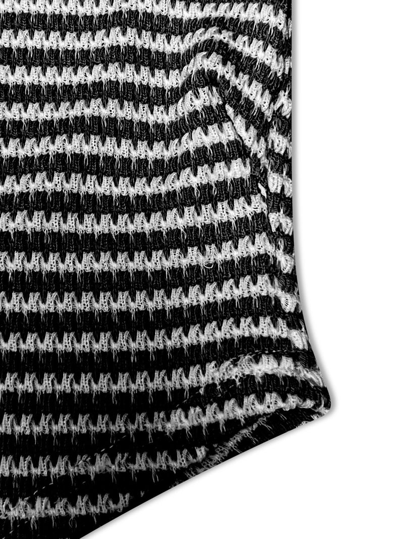 Maglietta a righe semplice da donna, estiva, comoda, ampia, con colletto polo, lavorata a maglia con scollo a V profondo_voghion.com