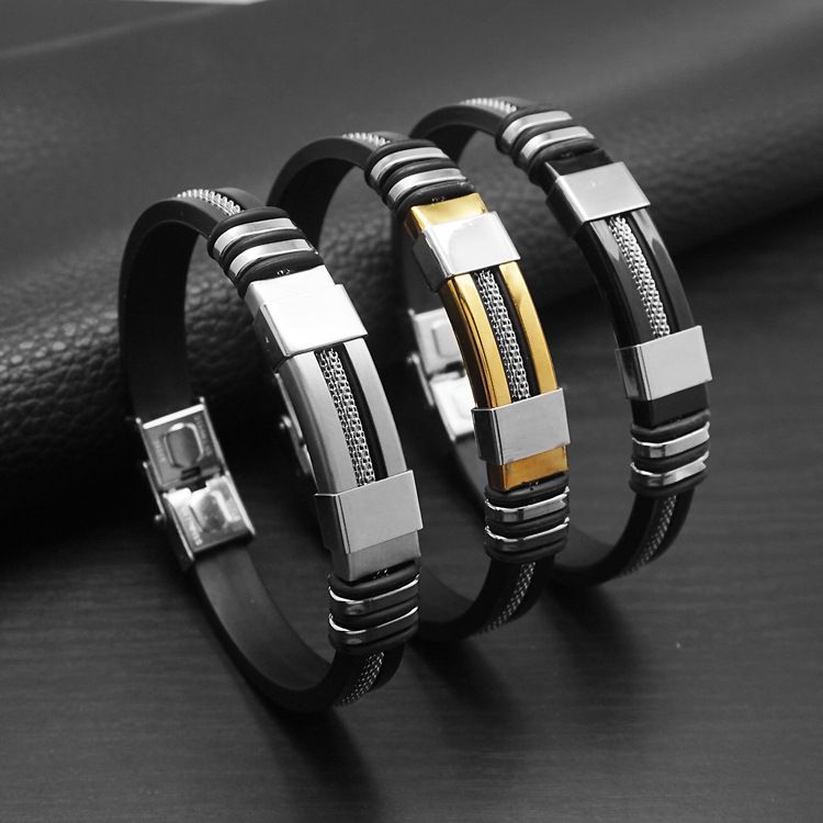 Grenzüberschreitendes Punk-Hip-Hop-Armband aus Silikon und Titan im europäischen und amerikanischen Stil – ein trendiges Accessoire für Herren aus Edelstahl_voghion.com