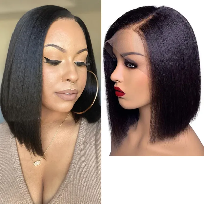 Yaki Bob Seidebasis Vollspëtz Perück lénksen Deel ouni Klebstoff Kuerz Bob Seid Top Vollspëtz Mënschenhoer Perücken 10A Topqualitéit Virgin Hoer_voghion.com
