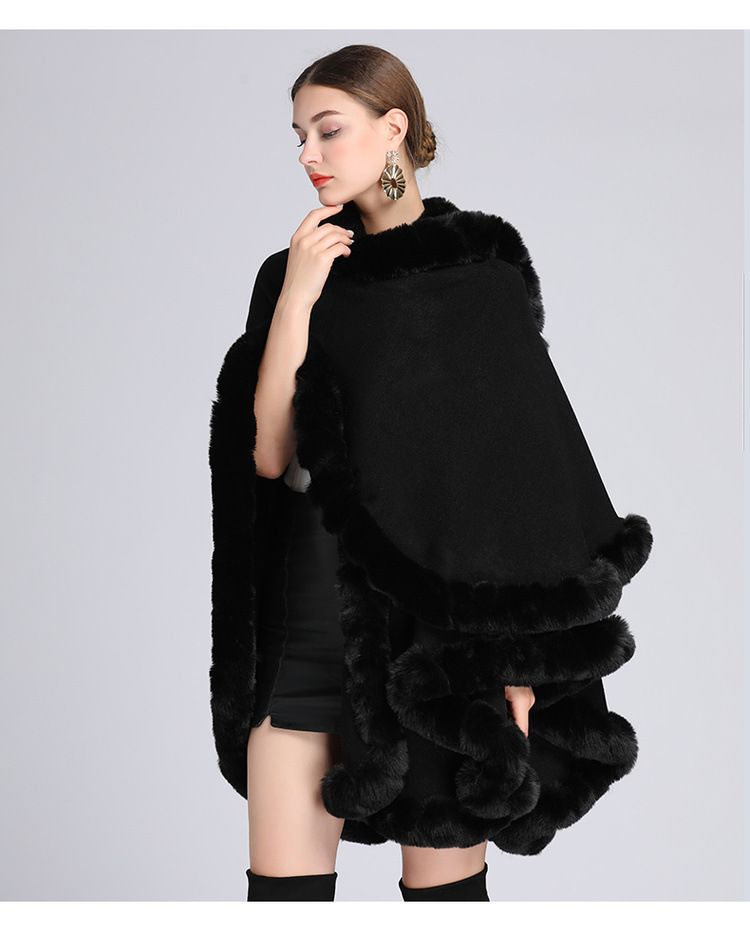 Fur Collar Cape Ladies Large Size Knitted Cardigan Loose Coat Artificial Fur Fashionable And Warm Shawl Cape_voghion.com