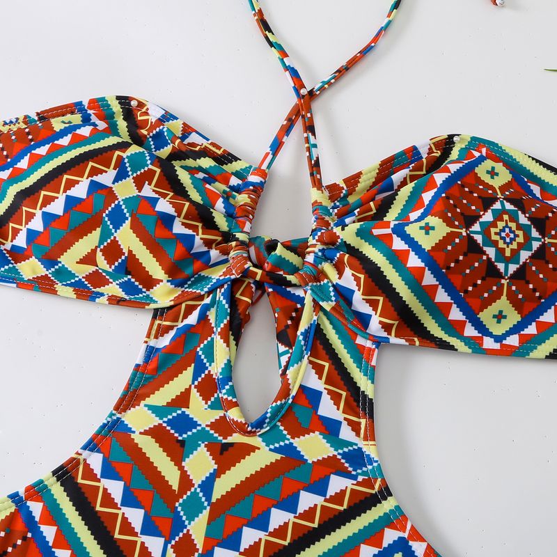 Maillot de bain deux pièces imprimé géométrique vintage pour femme_voghion.com