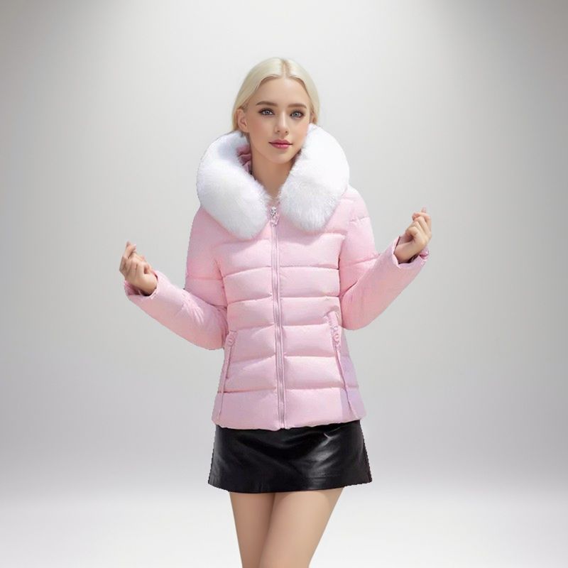 Giacca invernale da donna con grande collo in pelliccia, nuovo stile corto 2024, vestibilità slim fit, in cotone spesso_voghion.com