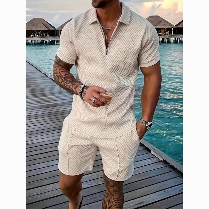 Ensemble deux pièces décontracté à manches courtes et short pour homme, nouvelle marque tendance, imprimé aléatoire, mode, été_voghion.com