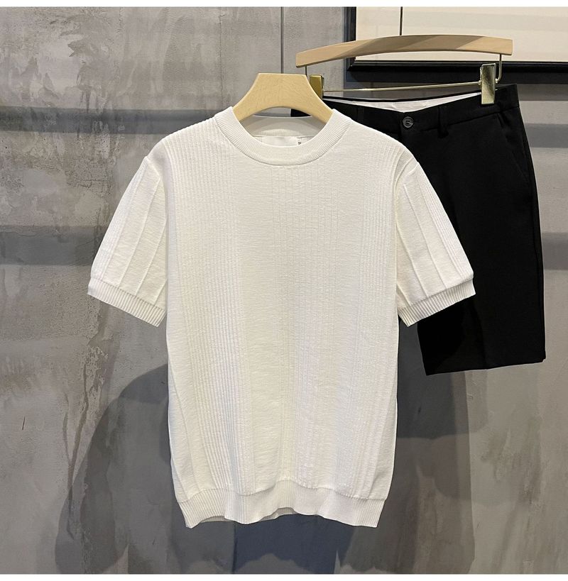 Ropa para hombre, camiseta de punto de manga corta, suéter de verano de seda fina de hielo de media manga para hombre, ropa interior blanca para hombre, parte superior de un solo fondo._voghion.com