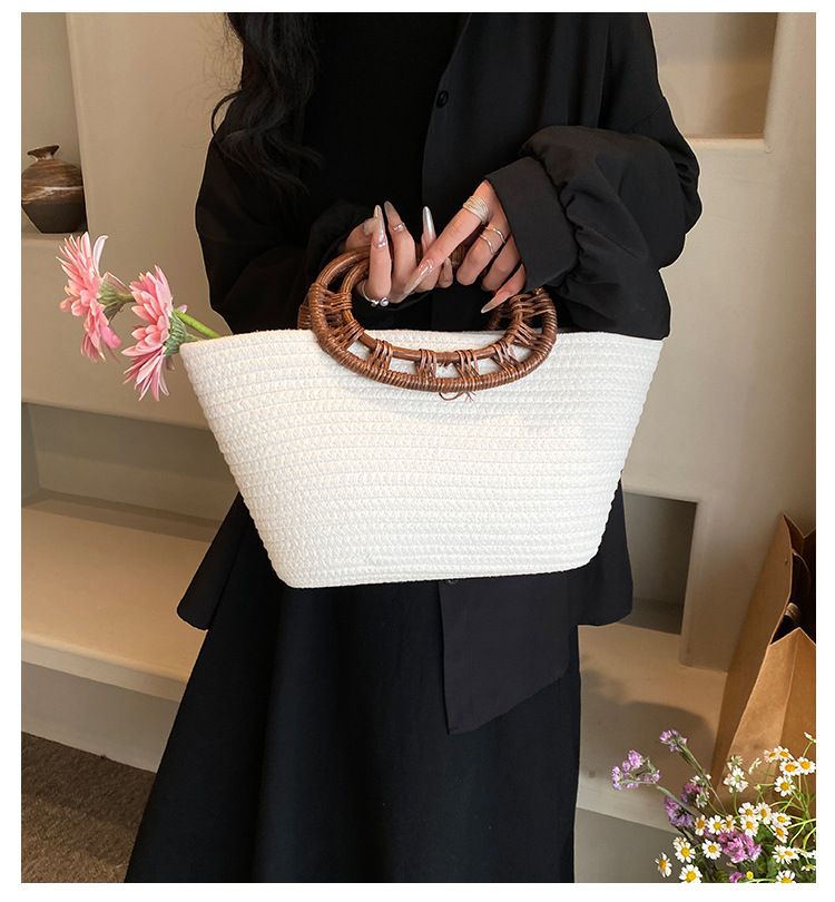 Ny nischdesignad handväska med stor kapacitet, minimalistisk och elegant vävd tygväska för kvinnor med strandgräs_voghion.com
