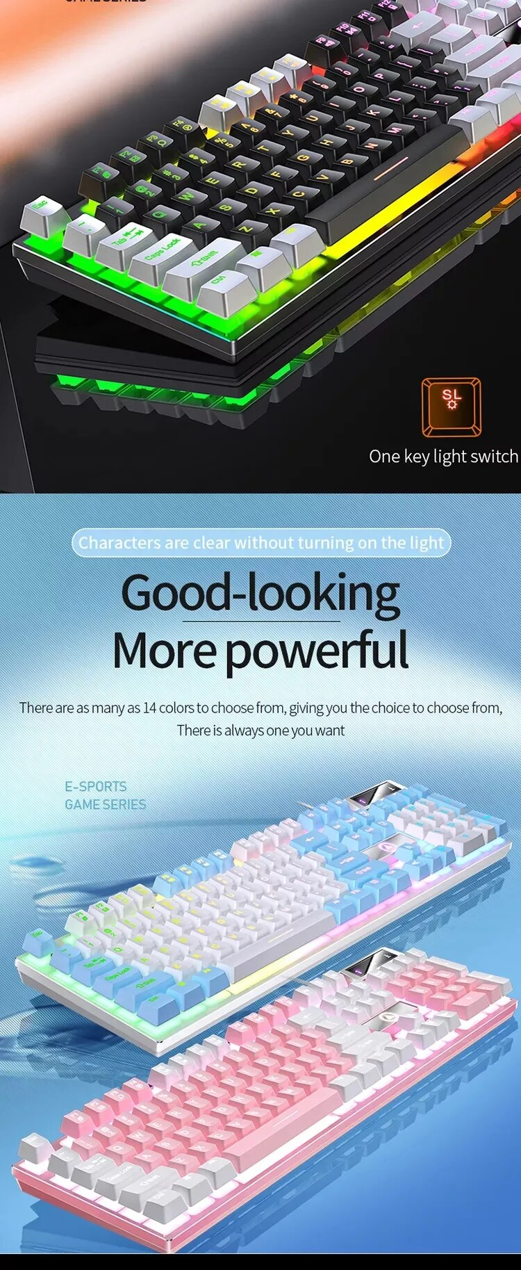 K500 Mixed Color White Pink Keycaps 104 Keys Wired Gaming Keyboard For Laptop PC_voghion.com