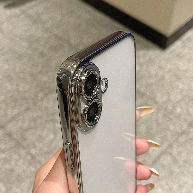 Fashion Simplicity Plating Frame Phone Case For IPhone 16 15 14 Pro Max Plus Shockproof Back Camera Screen Protector Film Cover_voghion.com