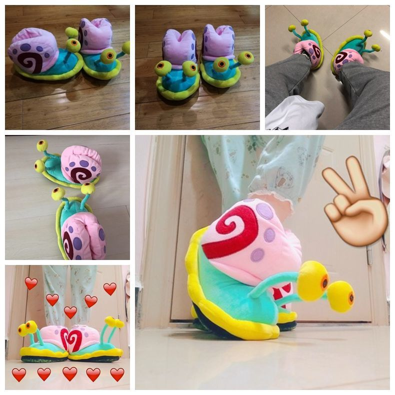 Cute Spongebob Squarepants Small Snail Cotton Shoes Bag Heel Home Parent Child Slippers Confinement Boots_voghion.com
