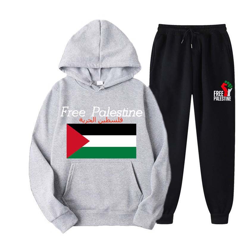 Free Palestine ladies sweatshirt suit trendy street sports female girls hoodie two-piece suit foreign trade_voghion.com