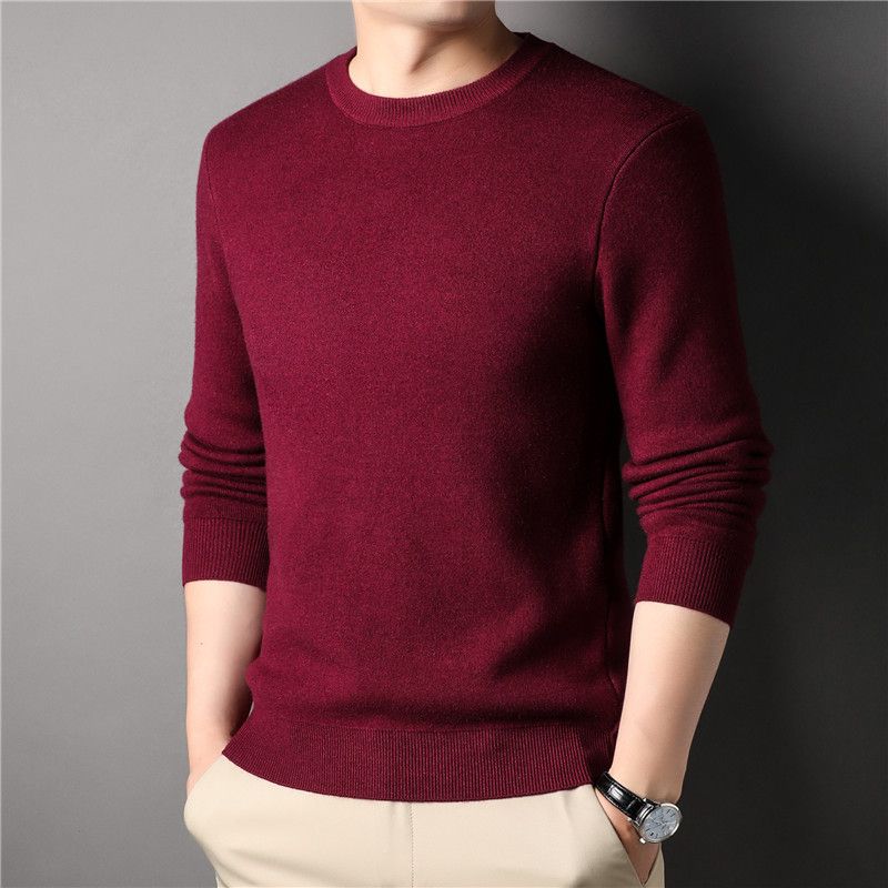 Maglione da uomo a tinta unita, vestibilità slim, versatile, girocollo, base in maglia, autunno dal vivo_voghion.com