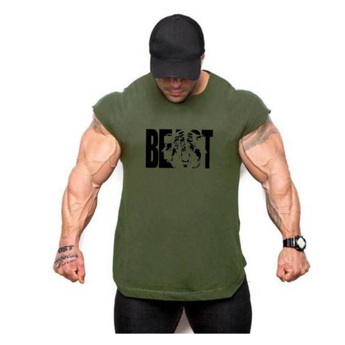 BEAST Beast Cotton Fitness Tank Top meeste jõusaali sporditreening õhuke ümmargune ääris Slim Fit varrukateta T-särk_voghion.com