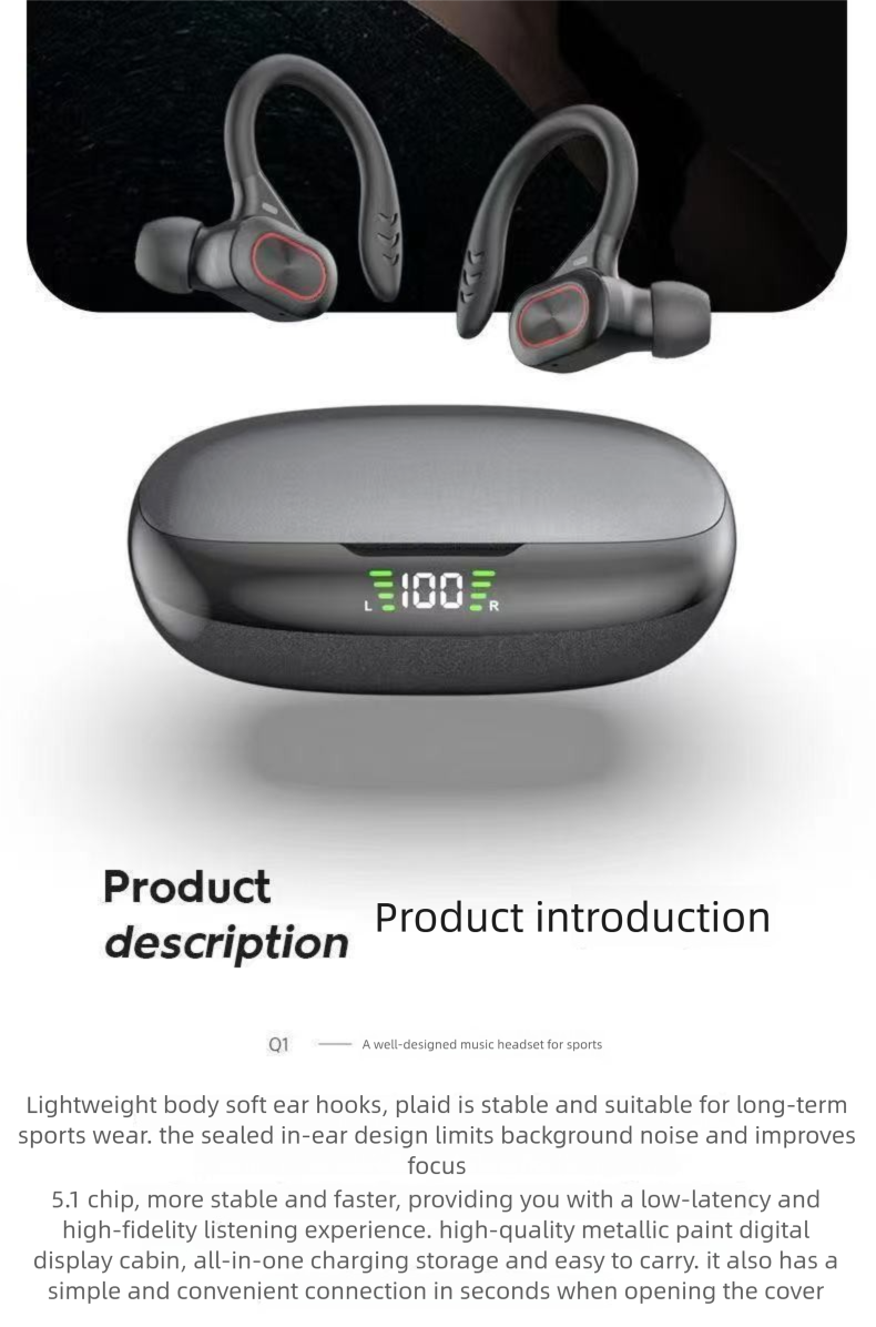 Type-C Bluetooth Earphones Over-Ear Dual Ear In-Ear Compact Running Sports Wireless Long Battery Life_voghion.com