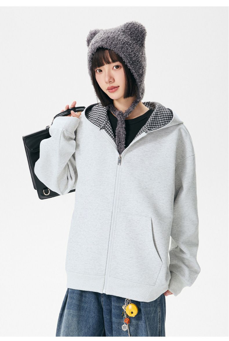 Felpa unisex con cappuccio e cerniera a quadri vintage - Pullover casual oversize per uomo e donna_voghion.com