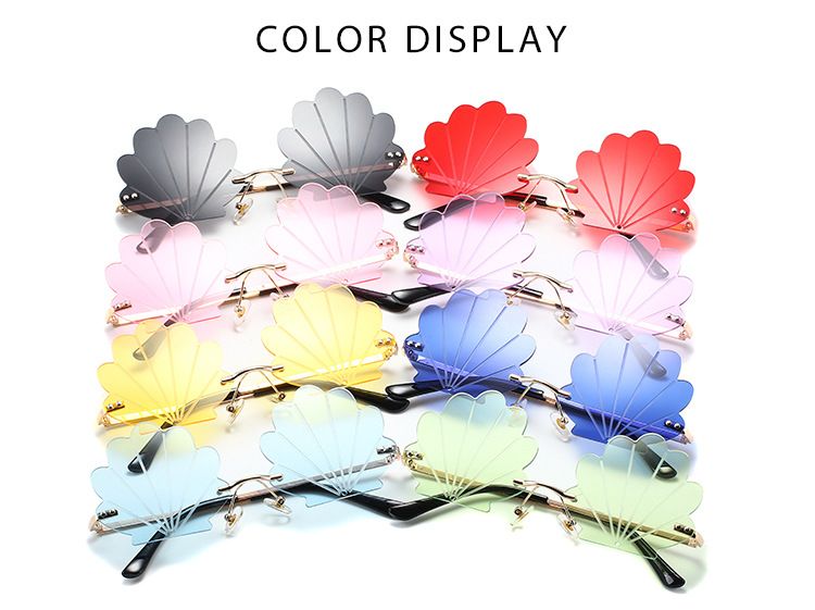 New flower frameless with personalized shell pattern for fashion shows and street photography, trendy sunglasses_voghion.com