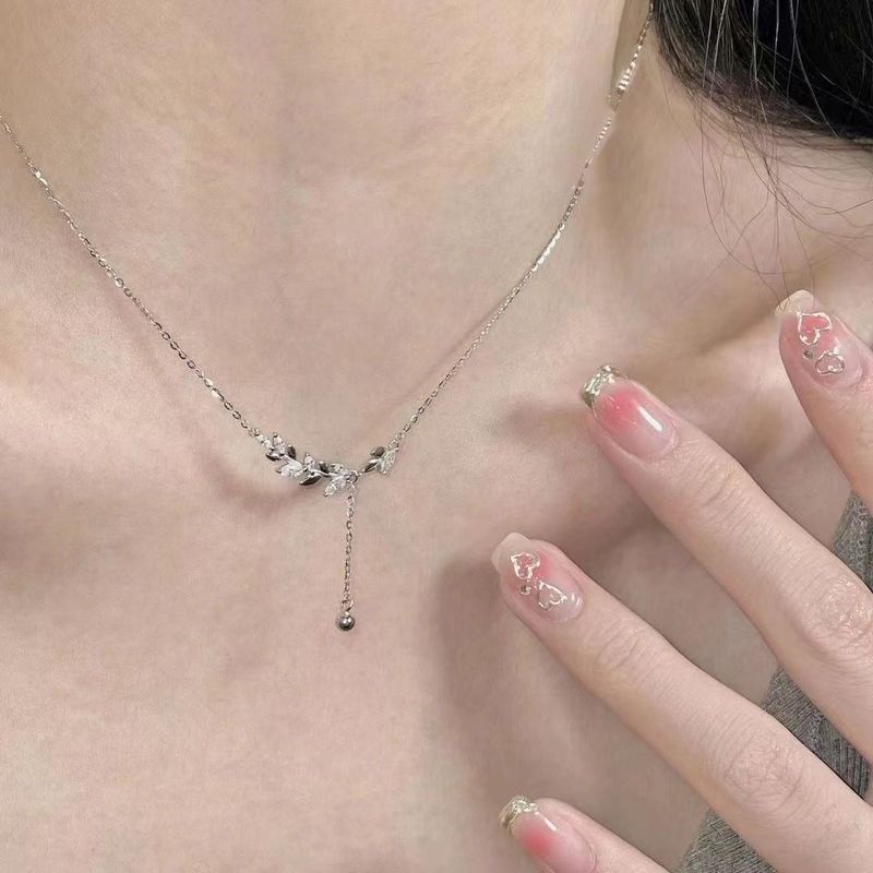 Srebrny naszyjnik z kłosami pszenicy dla kobiet z lekkim luksusem i małym tłumem, High Sense Instagram, nieblaknący walentynkowy_voghion.com