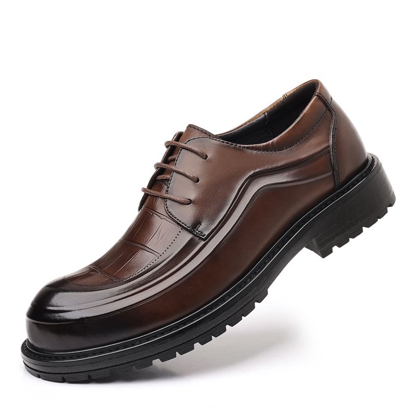Geeignet für alle Jahreszeiten. Neue Business-Casual-Schuhe aus echtem Leder mit dicker Sohle, formelle Herrenschuhe aus reinem Rindsleder, leichter Stil_voghion.com