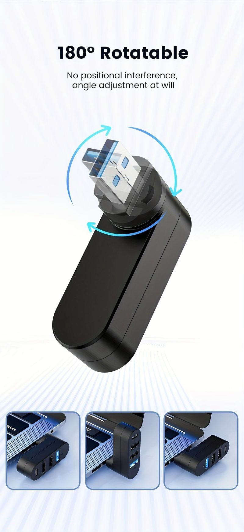 4 IN 1 180 Degree Rotation Port Multi Type-C Splitter Power Adapter Multiple Expander 2.0 USB 3.0 Hub For PC_voghion.com
