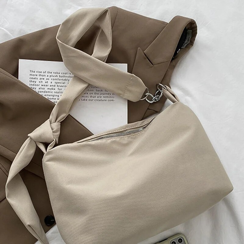 GOLDLON Zwarte crossbodytassen voor vrouwen 2022 Designer handtas Nylon shopper Meisjes ketting Verwijderbare verstelbare riem Messenger schoudertas_voghion.com