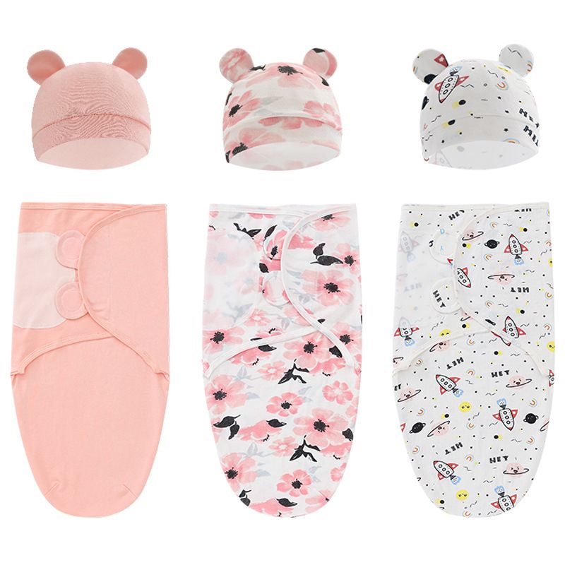 Saco de dormir de muselina para recién nacidos, conjunto de gorro, manta envolvente de algodón para bebé, saco de dormir ajustable para recién nacidos, ropa de dormir para bebés de 0 a 6 meses_voghion.com