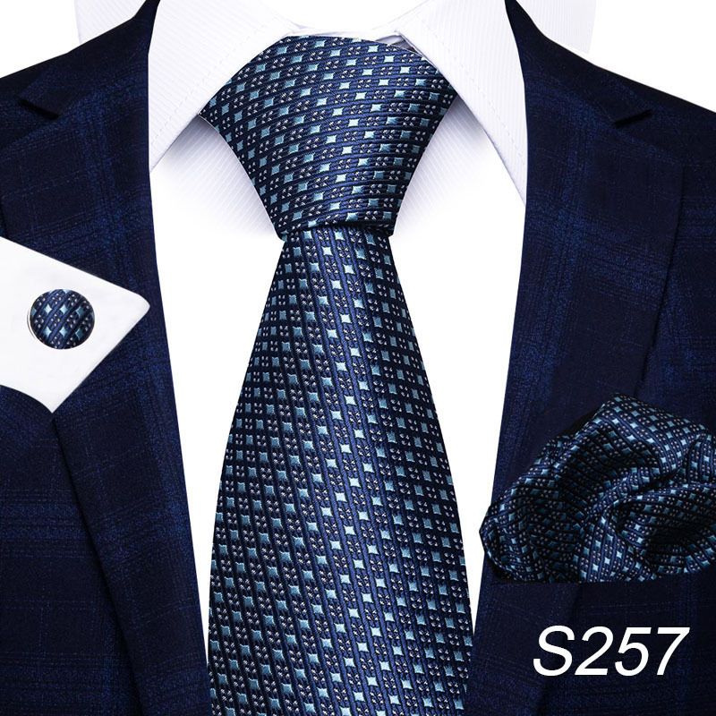 Corbata de seda de poliéster de alta calidad unisex para hombre, corbata formal de color sólido, bolsillo, toalla, gemelos, juego de jacquard_voghion.com