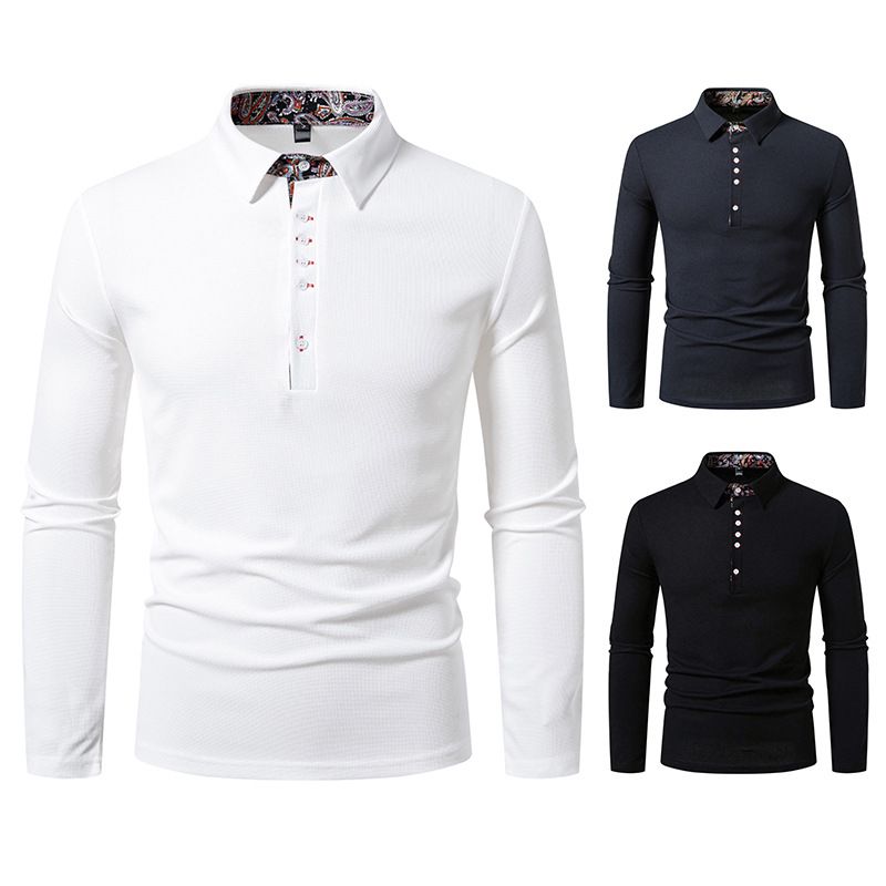 Ironclad GentIronclad Gent Men's Floral Paisley Color Block T-Shirt With Turn-Down Collar And Button Closure Long Sleeve Polo Shirt_voghion.com