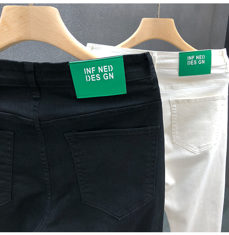 Miesten yksiväriset farkut miehille Trendikäs merkki Slim Fit Skinny Nine-point housut miehille Henkiset nuoret miehet valkoiset vapaat housut_voghion.com