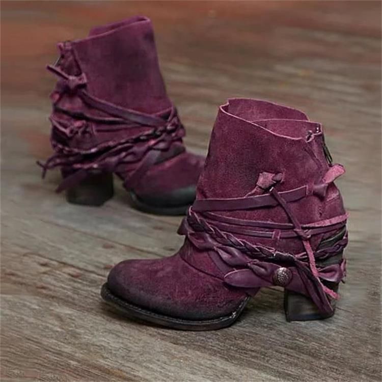 Women's Shoes New Winter Fashion High Heels 40 43 Round Head Rear Zipper Low Boots Boots_voghion.com