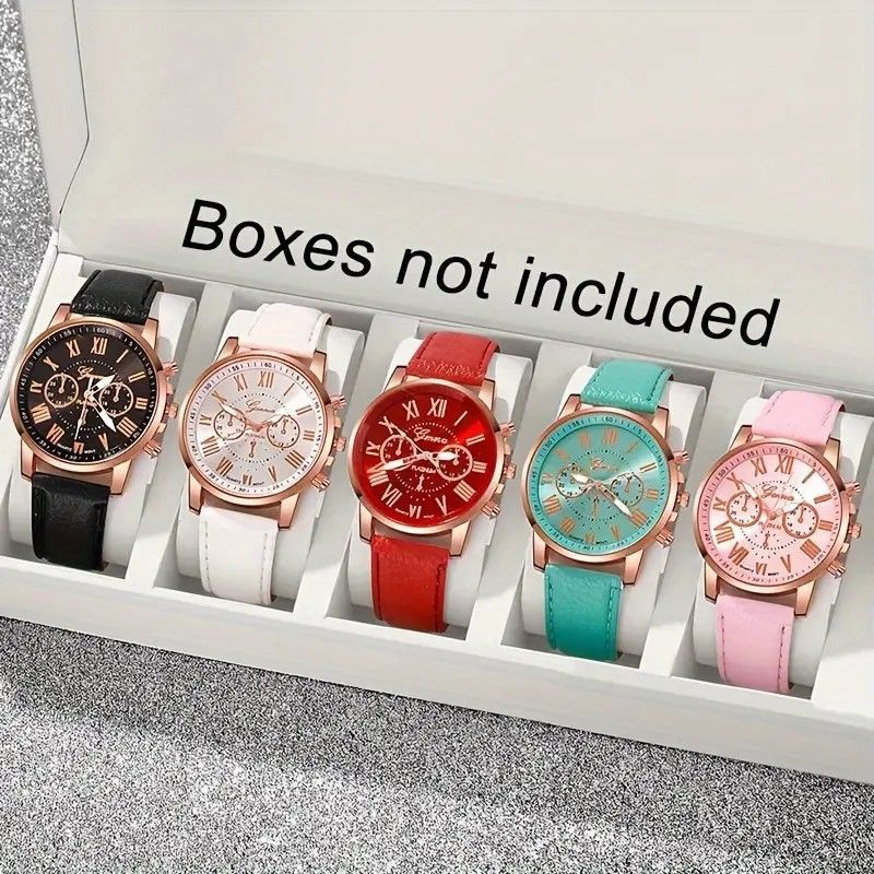 Vibrant Geneva-Inspired Quartz Wristwatch With Colorful Leather Strap - Digital Display, Alarm & Chronograph - Fashionable Unisex Accessory_voghion.com