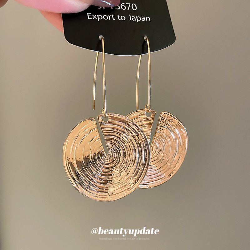 Ganci pendenti con texture rotonda, orecchini in metallo semplici ed eleganti, design di nicchia, gioielli per le orecchie da donna_voghion.com