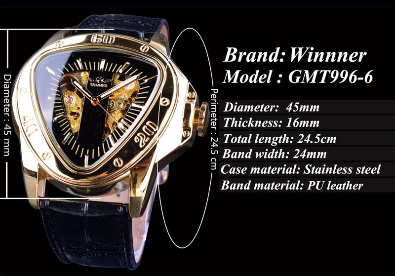 Relógio de pulso mecânico automático masculino Vencedor Steampunk Fashion Triângulo Dourado Movimento Esqueleto Misterioso Marca de Luxo_voghion.com