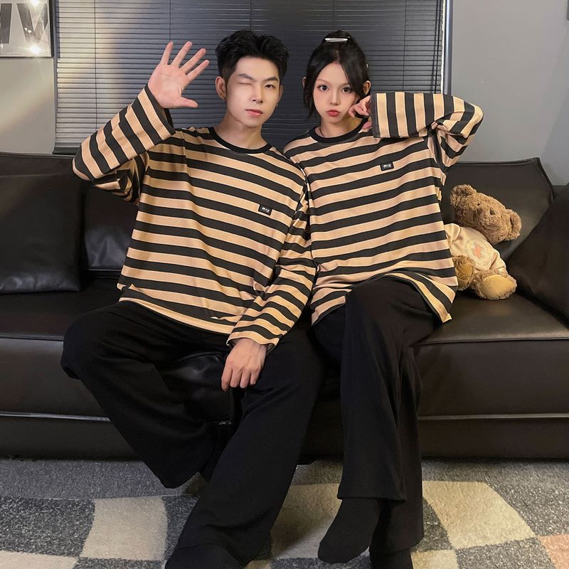 Pigiama da donna autunno/inverno 2024, nuovo cotone, maniche lunghe, semplice ed elegante, stile Iins, le coppie possono indossare_voghion.com