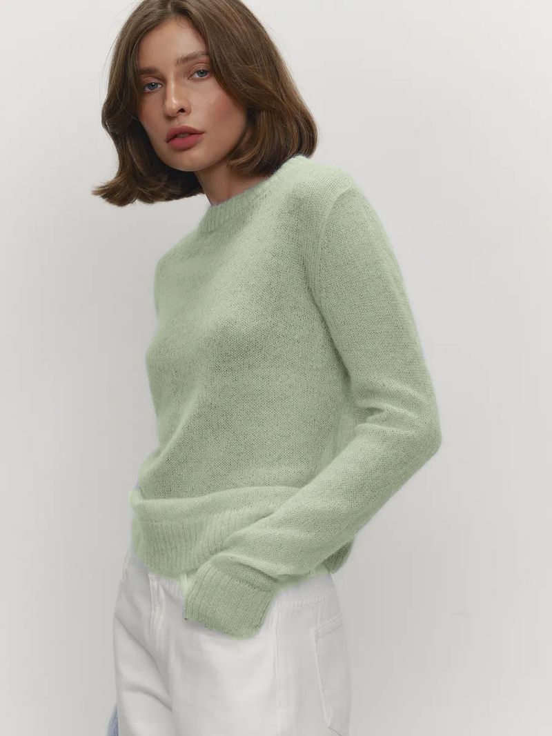 Maglia leggera da donna - Maglione oversize trasparente con scollo rotondo nei colori pastello (cachi, rosso, bordeaux, giallo, menta, azzurro, caramello, rosa)_voghion.com