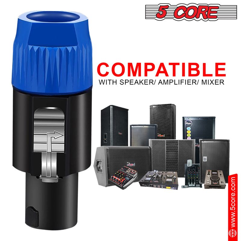 5 Core 4 Pole Speakon Connector 6 Pieces with Twist Lock Audio Jack Male Plug – Loud Speaker to Amplifier Plug - 4 Conductor Speak-On Cable Adapter Re_voghion.com