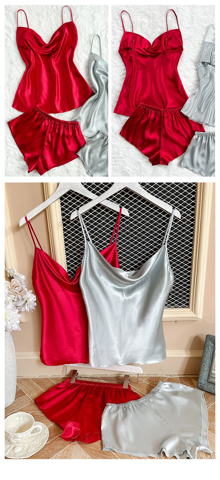 Damen Nachtwäsche Zweiteilige Kleidung Dünne Home Hosenträger Shorts Anzug_voghion.com